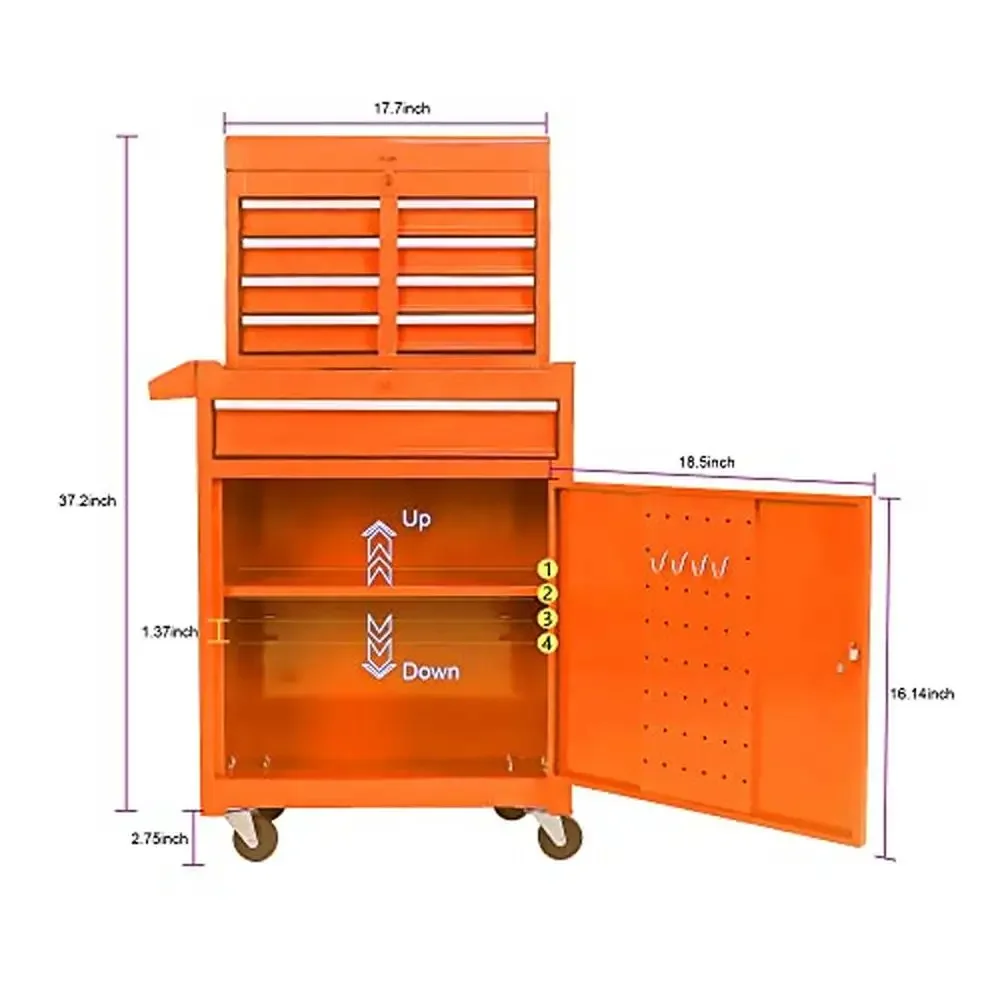 Rolling Tool Cart Toolbox Drawer Cabinet Shelf Wheels Metal Storage Organizer Chest Racks Hooks 230LBS Capacity Steel Durable 3