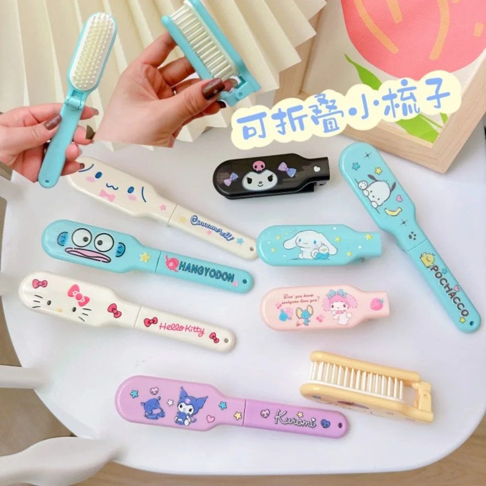 

Sanrio Hello Kitty Foldable Hair Comb Anime Kuromi My Melody Scalp Massage Comb Kawaii Portable Soft Tooth Air Cushioncomb Gift
