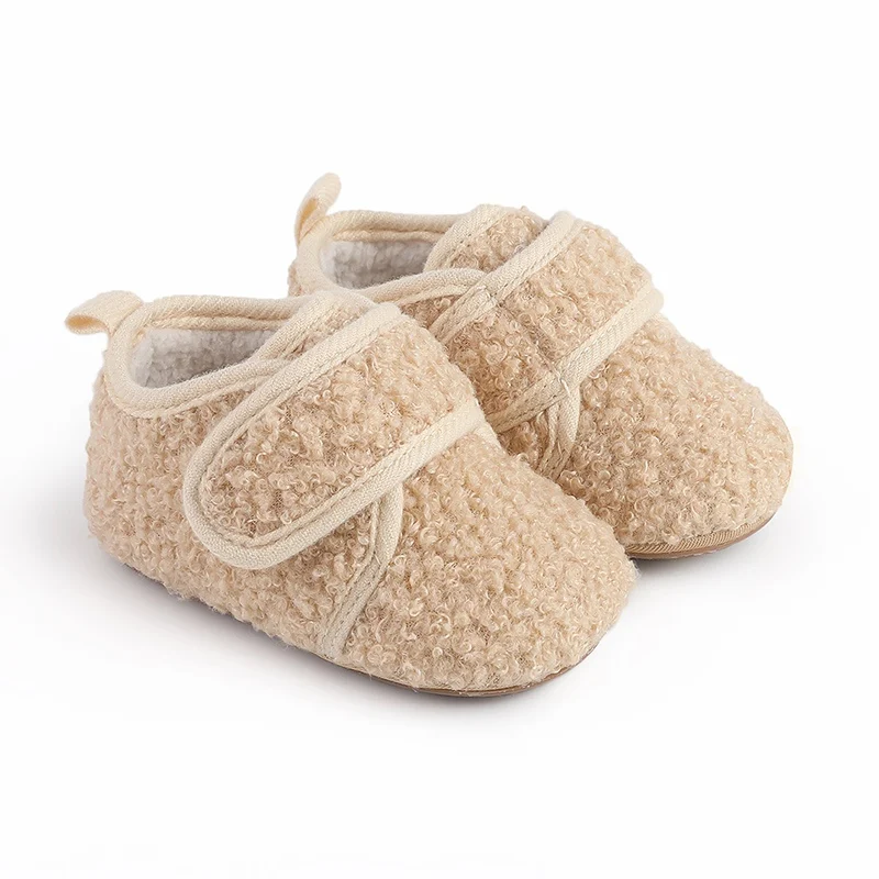 Обувь для новорожденных, обувь для маленьких мальчиков и девочек, простая плюшевая теплая обувь для первых шагов, нескользящая обувь для младенцев, обувь для девочек