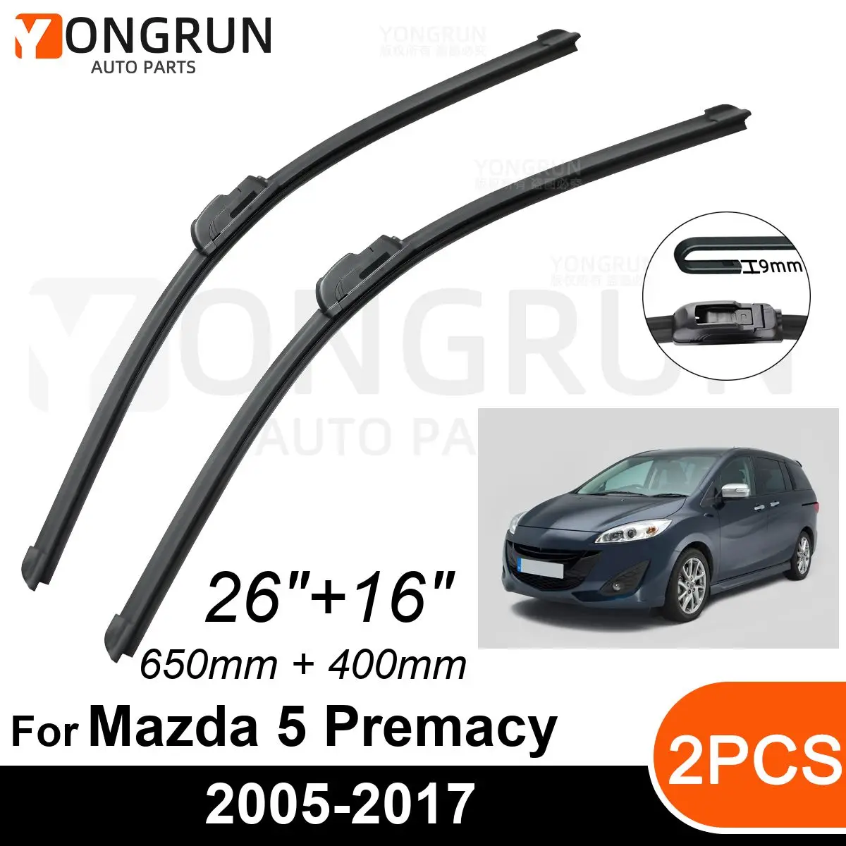 

Стеклоочистители передние Автомобильные для Mazda 5 Premacy MPV 2005-2017, резиновые щетки стеклоочистителя 26 + 16 дюймов, аксессуары для лобового стекла автомобиля
