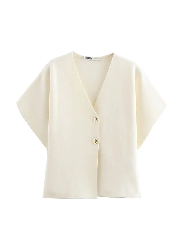 2024 Autumn Knitted Women Cardigan Jacket Short Sleeves