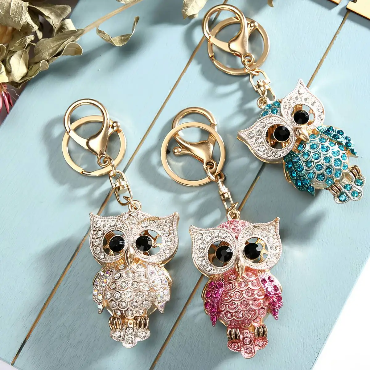 Night Owl Pendant Jewelry Keychain Holder Charms Glitter Keyring Accessories for Cars Bags Women Girl Gift BA3-00700