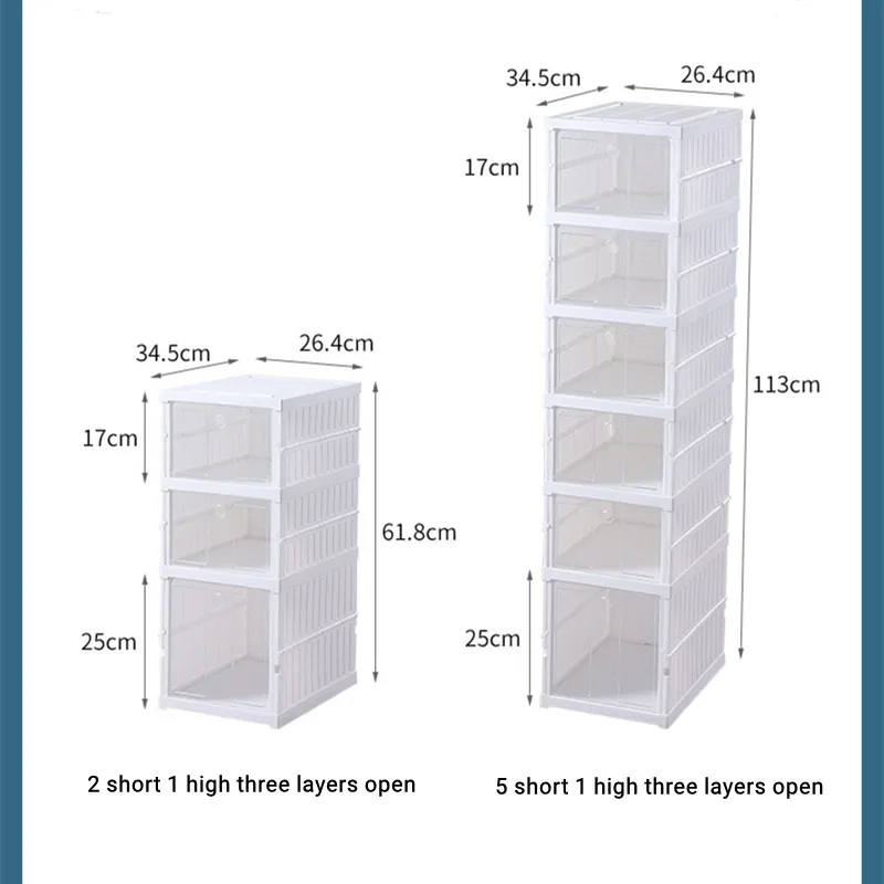 Shoe Storage Organizer Folding Shoe Box without Installation 3/6 Floors Clear Plastic Stackable Space Saving for Sneaker Display