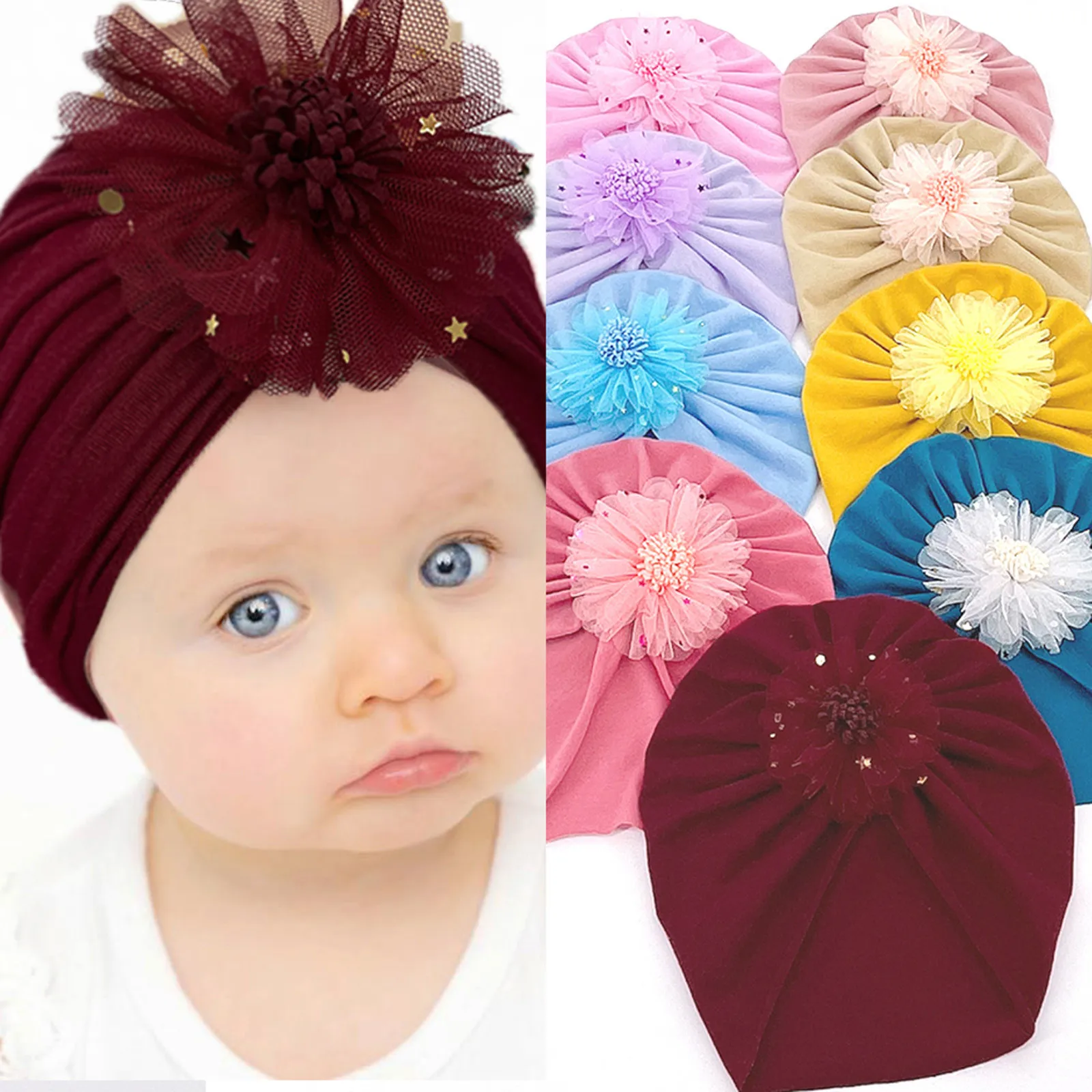 Baby Girl Hat Toddler Infant Kids Boys Girls Stretch Soild Flower Breathable Hat Caps Headwear Summer Hats for Baby Boys