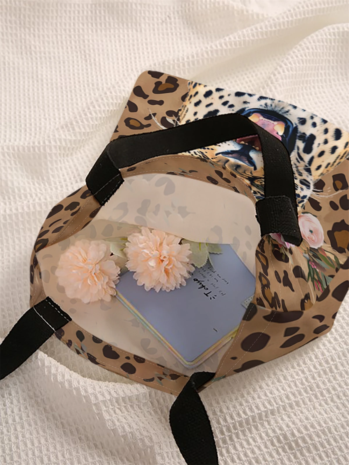 Tiger pattern printed casual handbag, reusable fashionable backpack, multifunctional handbag, canvas shopping bag