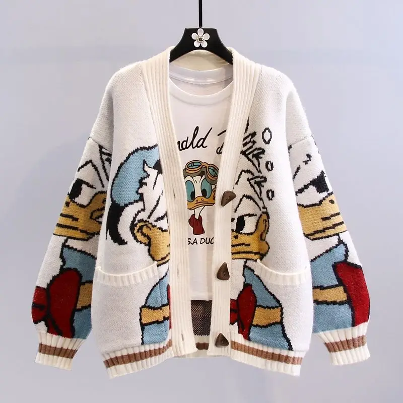 Disney Japanese cartoon sweater coat women autumn winter 2023 new lazy wind  loose versatile thickened knitted cardigan hoodies - AliExpress