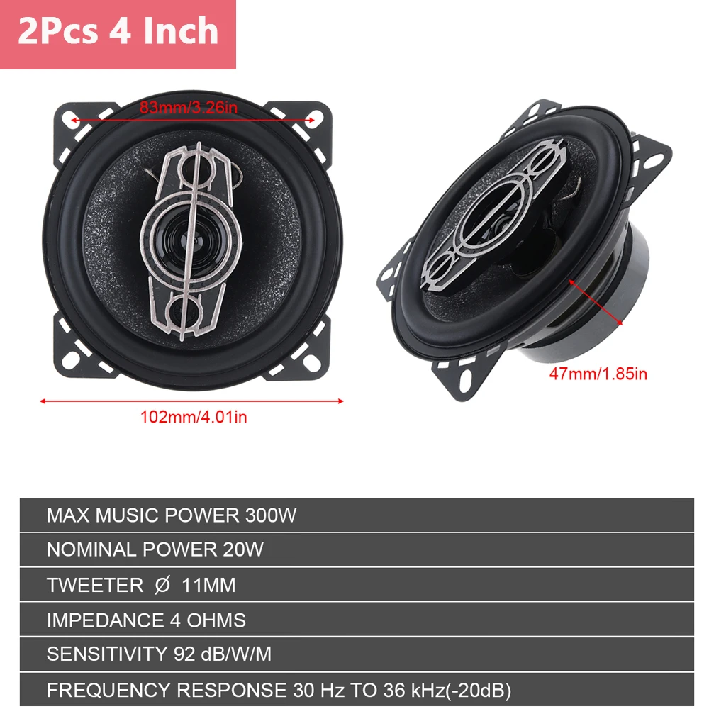 Áudio do carro e música estéreo alto-falante, 4 Way Subwoofer, 4, 5, 6 Polegada, freqüência Full Range, coaxial, HiFi, alto-falante automotivo, 2pcs