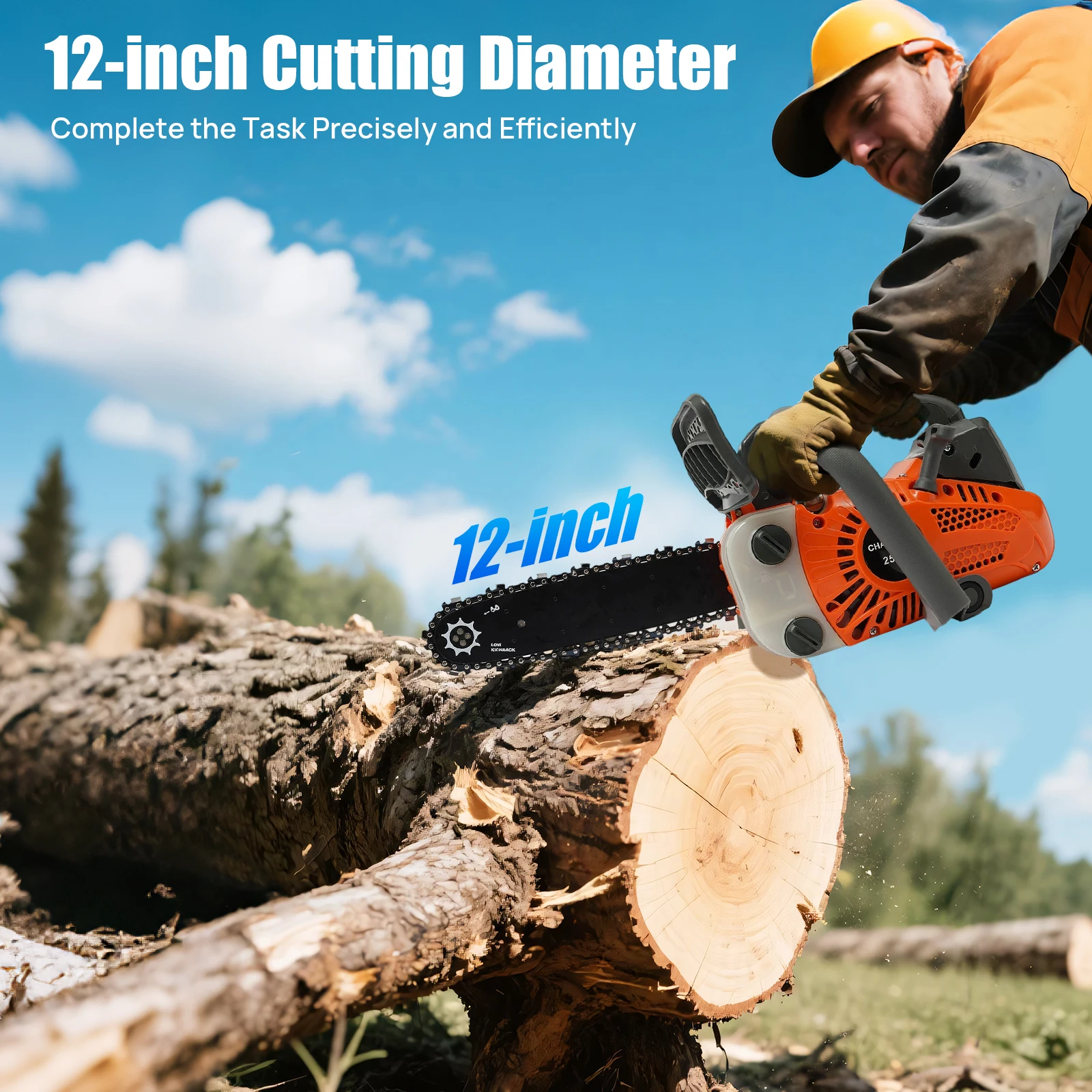 25.4cc 2 stroke Gas Chainsaw 9000RPM 1.22HP Professional Chainsaw w/11.8" Guide Bar Power Tools for Logging Pruning Wood Cutting