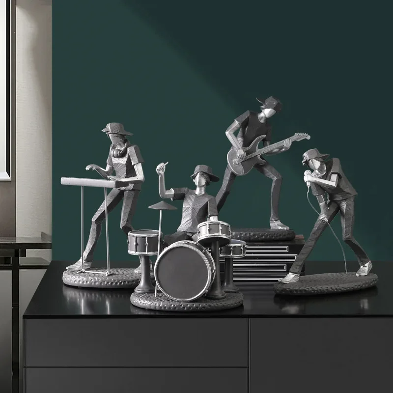 

Resin Creative Rock Band Statue Guitar Music Character Home Decoration Living Room TV Cabinet Office Entrance Drum Decoration