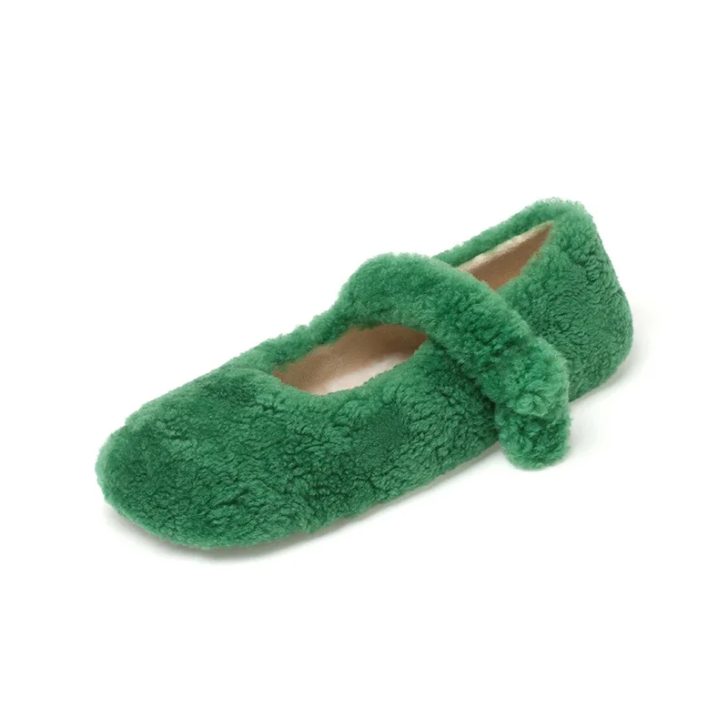 

Warm Fur Round Toe Flats Solid Color Fashion Women Shoes Winter Single Zapatos Mujer New Designer Elegant Chaussure Femme