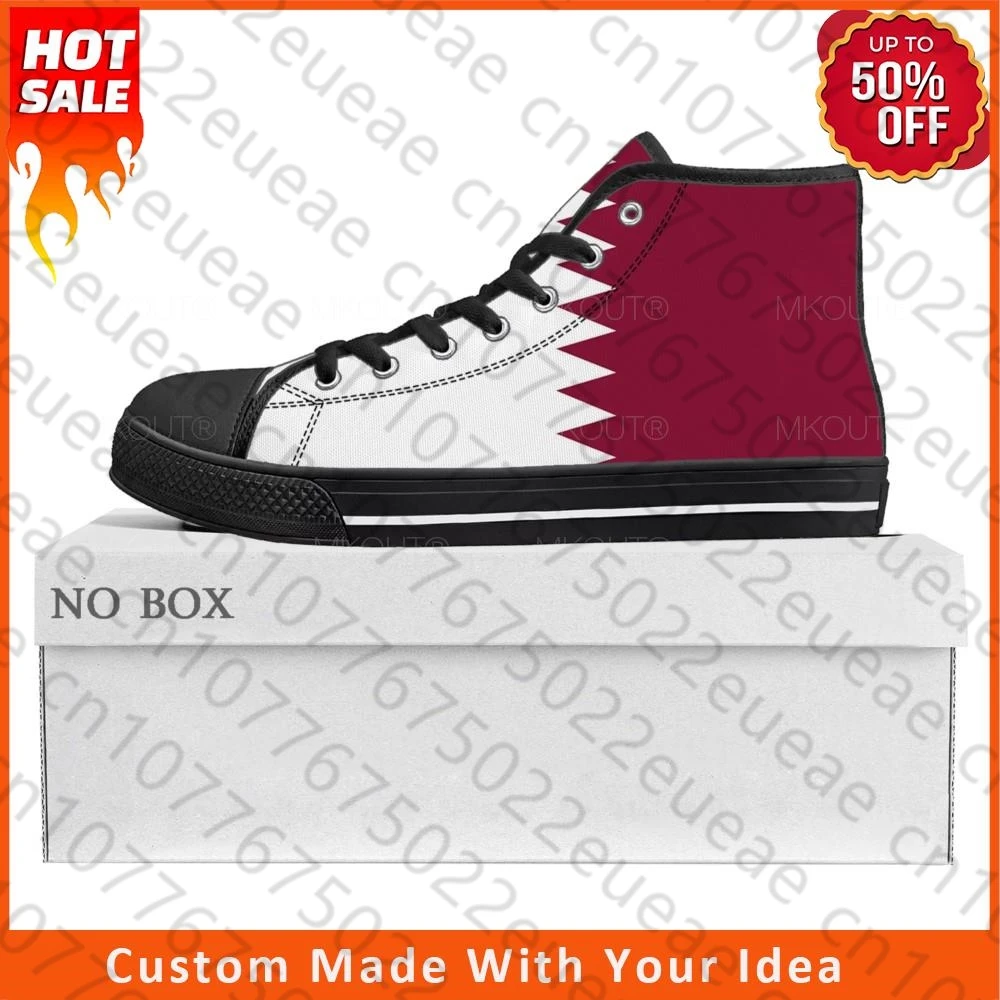 

Высокие высококачественные кроссовки с флагом Катара, мужские и женские холщовые кроссовки для подростков, повседневная обувь для пар, обувь на заказ