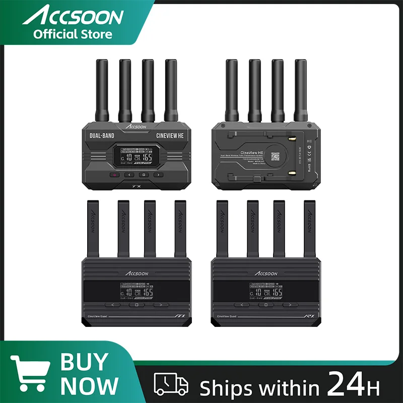 

Accsoon Wireless HD Video Transmitter 1TX 4RX CineView HE/QUAD-Dual Band 60ms Latency HDMI In&Out Monitoring 4 Different Device