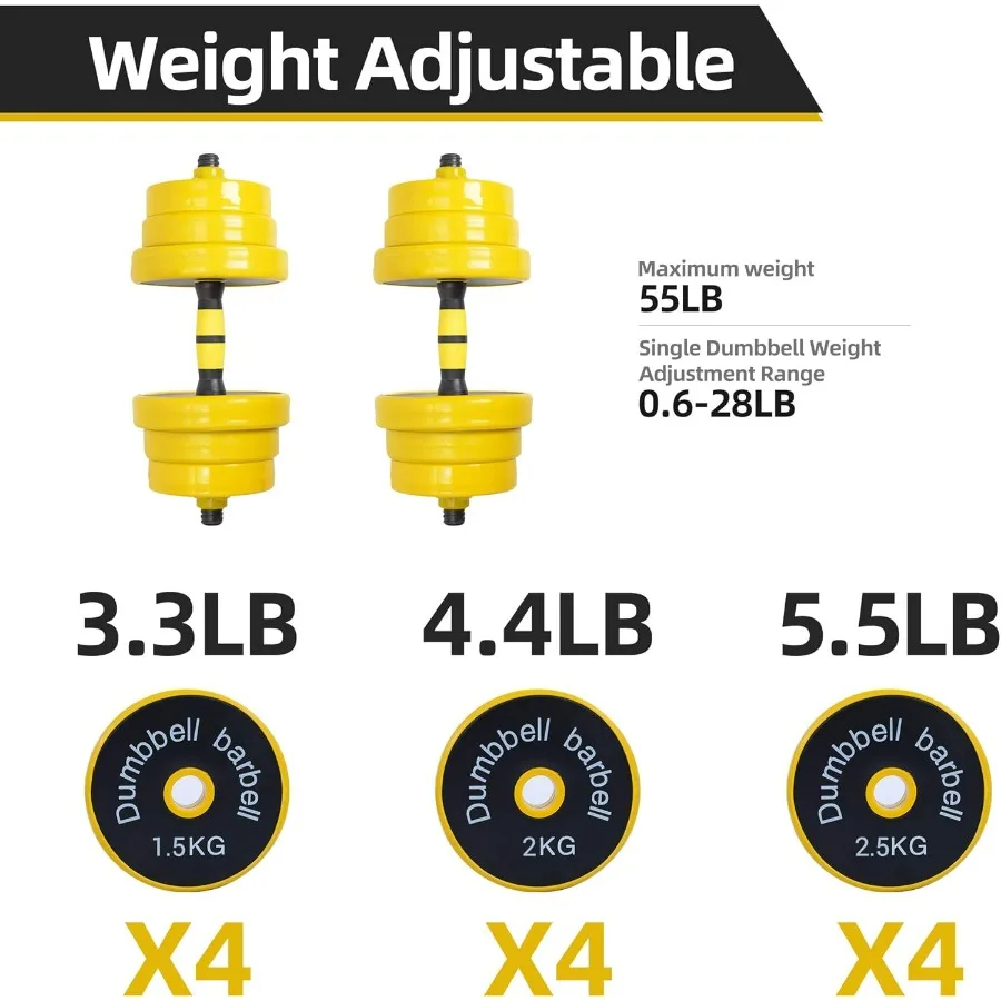 Barbell 55LB or 27 LB Dumbbell Pair Weights, Dumbbell Set, Kettlebells, Adjustable Dumbbells, Barbell Weight Set,3-in-1 set, Non