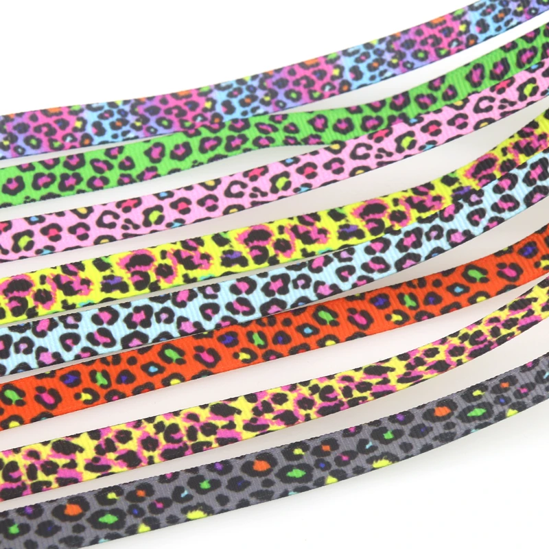 DHK 3/8inch 5yards Leopard Printed Grosgrain Ribbon Accessories Sewing Craft Headwear DIY Decoration DIY 9mm C2035