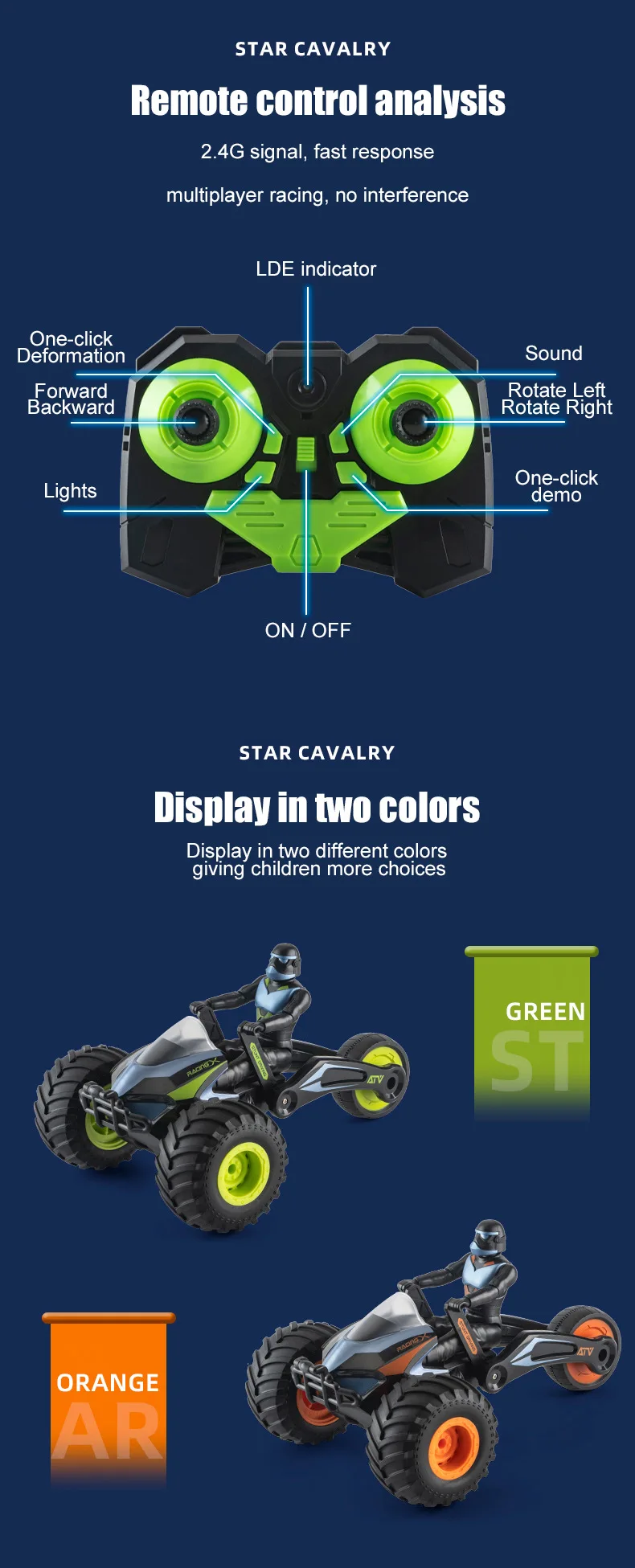 Envío Gratis RC coche 2,4G Control remoto motocicleta dos formas 360 ° Acrobacias Rotación Iluminación Sonido STAR CAVALRY Juguete para regalo para niños