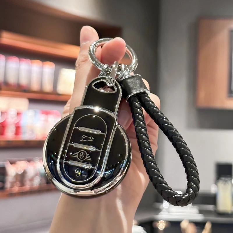 BMW MINI COOPER S ONE JCW F54 F55 F56 F57 F60 CLUBMAN COUNTRYMAN 용 키 체인 매는 밧줄이있는 TPU 열쇠 고리 커버