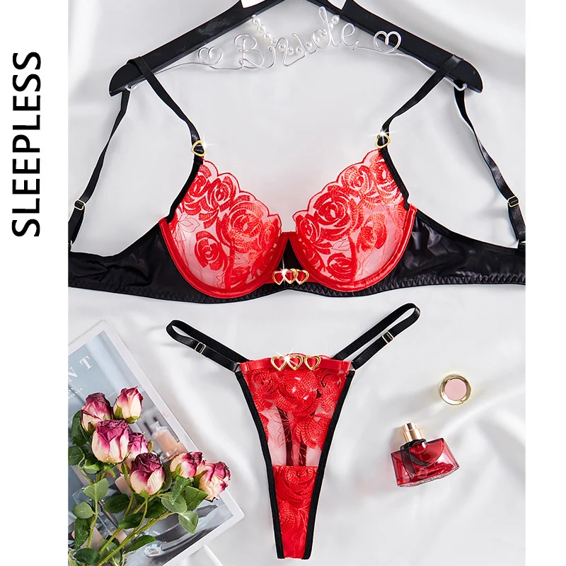 

Summer Sexy Lingerie Woman Mesh Transparent Underwear Fairy Embroidery Bra Set Delicate Fancy Underwear Beautiful Intimate Kits