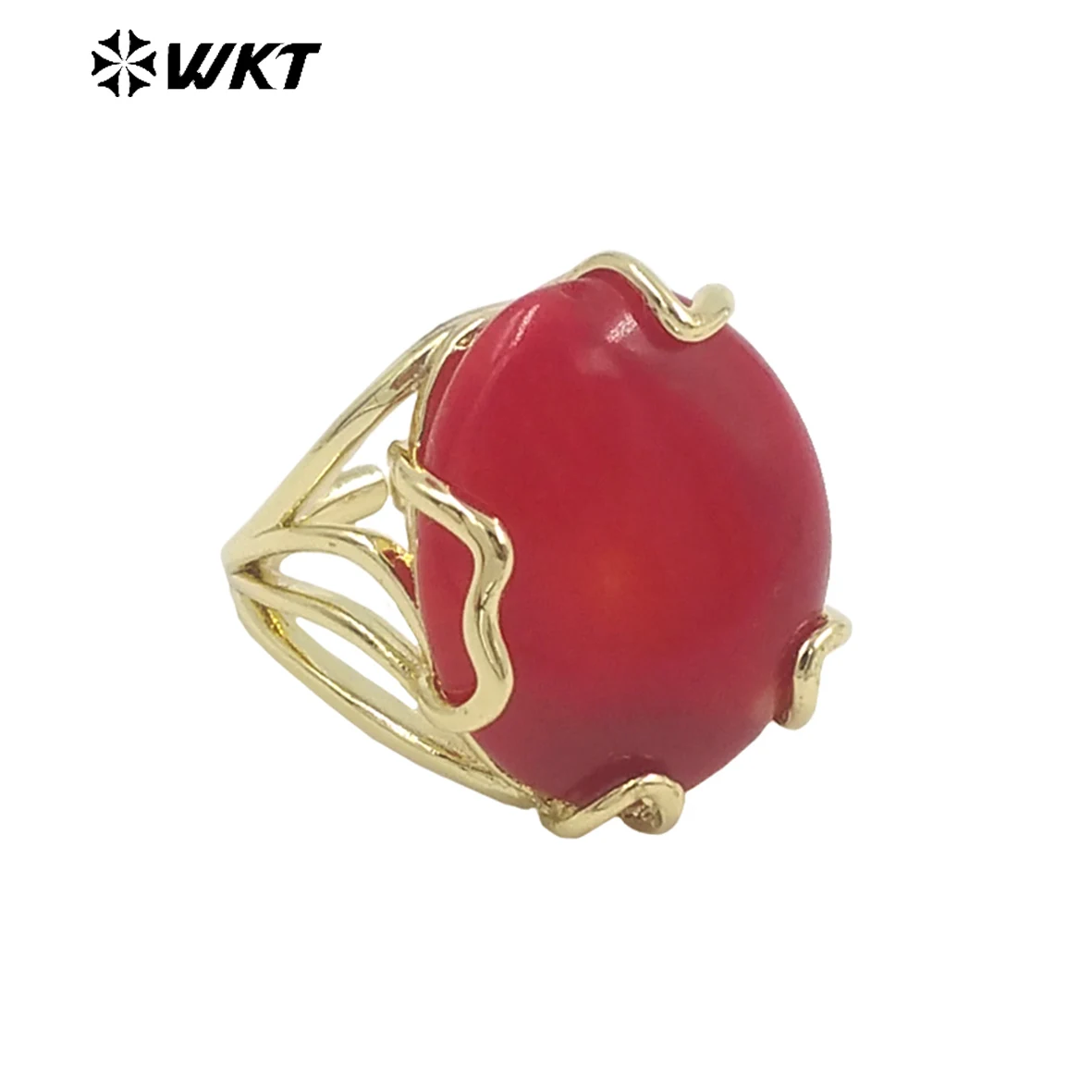 Raviour Lifestyle Triangle Coral Stone Brass Coral Brass Plated Ring -  Raviour Lifestyle - 3614463