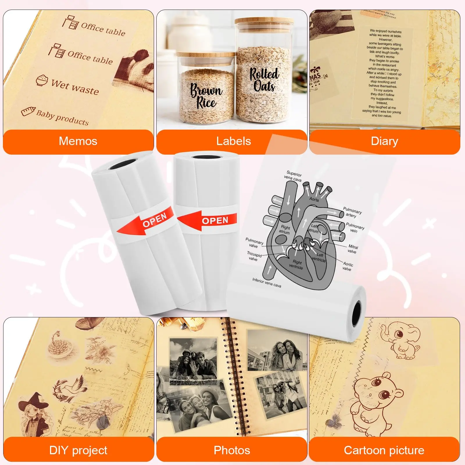 Mini Printer Translucent Sticker, Adhesive Thermal Paper Translucent Sticker 57x25mm,Waterproof,Oilproof,Scratchproof,BPA Free