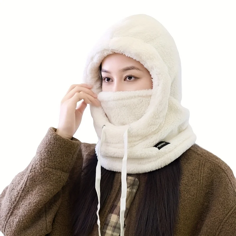 2025 Women's Warm Plush Beanie Hat Multi-Functional Ear Protection Face-Revealing Cold-Proof Head Wrap for Autumn/Winter