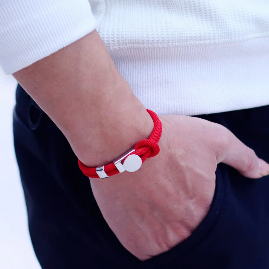 Men Red Rope Wrap Bracelet Motorcycle Riding Accessory