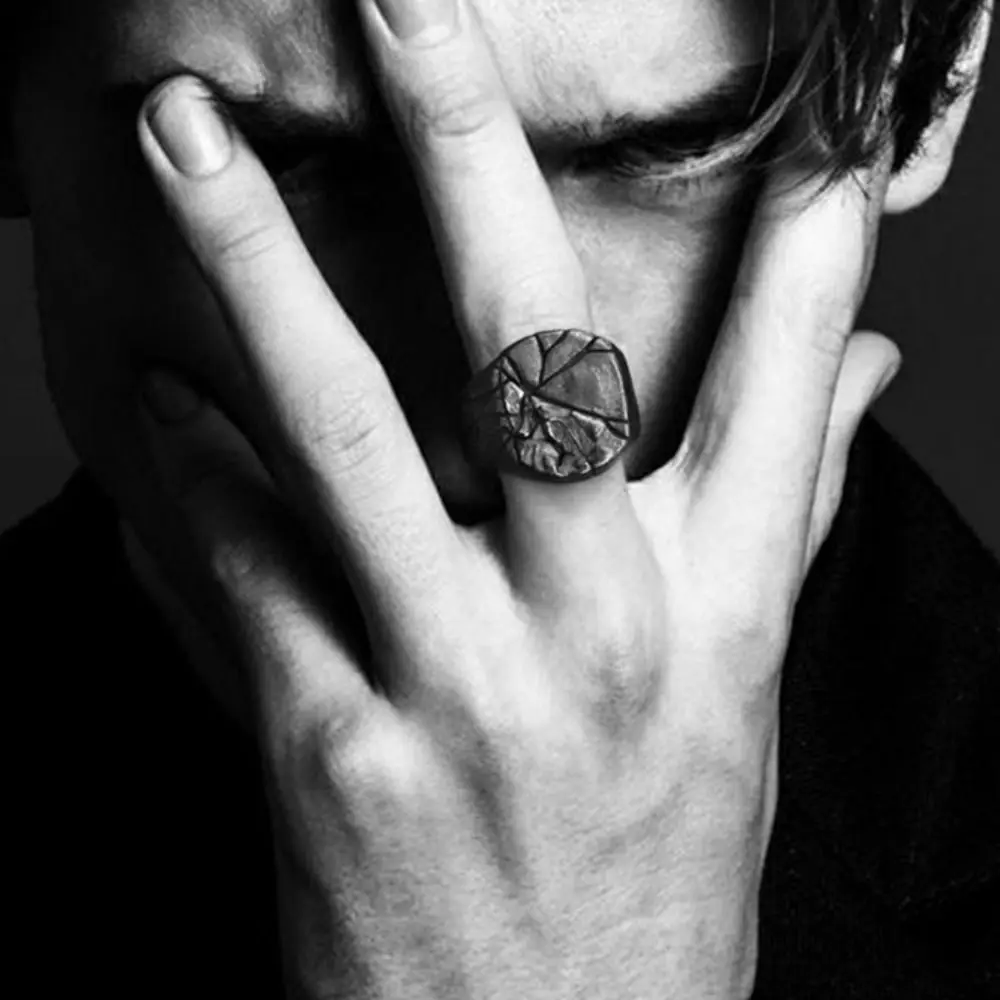 Vintage Unisex Hiphop Handsome Punk Bark Ring Man Ring Irregular Lines Korean Style Ring Fashion Jewelry - Image 5