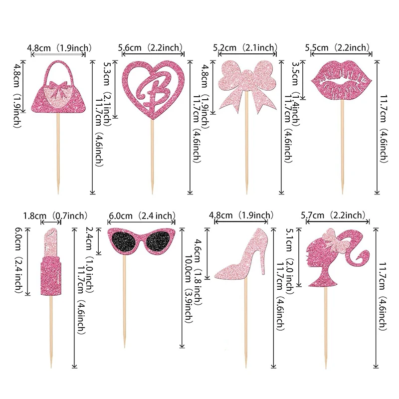 Cake Topper Glitter Doll Head Set for Barbie Girls Women Birthday Party