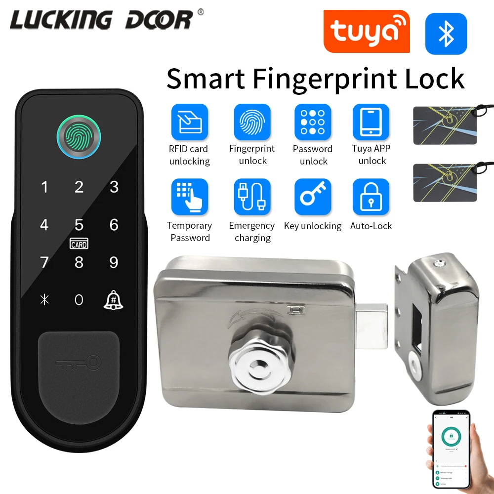 ล็อคลายนิ้วมือสําหรับ Tuya สมาร์ทล็อคบลูทูธประตูล็อค Keyless Entry ลายนิ้วมือ,Tuya App,คีย์,IC Card,Gateway ปลดล็อค 1