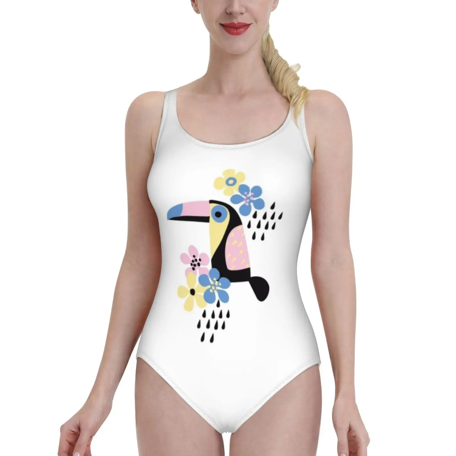 

Tropical Summer Bodysuit One Piece Swimwear Women New Female Beach Swimsuit Bathing Suit Beachwear Tropical Bird Flower Toucan