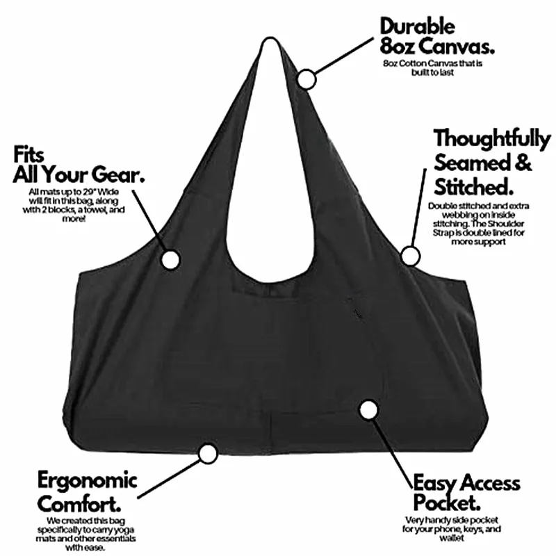 Pilates & Yoga Canvas Mat Bag (Black) for Pilates