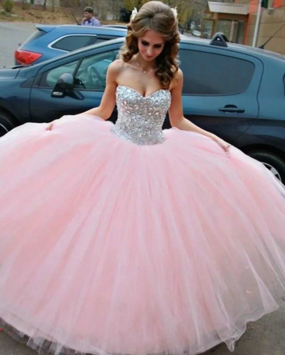 Pink Price Dress Puffy Ball Gown Diamond Tube Top Wedding