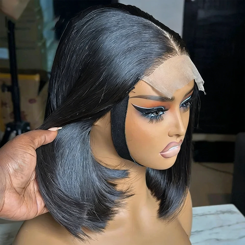 Perruque courte bob lisse à 180% de densité, couleur ombrée T1B/99J, perruque à dentelle frontale 13X4, cheveux humains vietnamiens 100%, perruques à raie au milieu