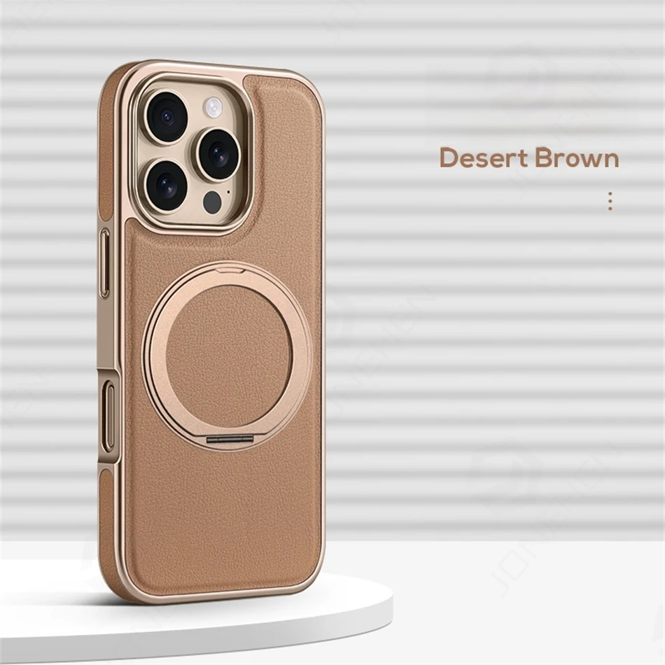 Retro Leather Magnetic Kickstand Cover with 360° Metal Bracelet Holder and Soft Bumper