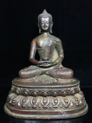 

12" Old Antique Tibetan Buddhism temple Bronze gilt Shakyamuni Buddha statue