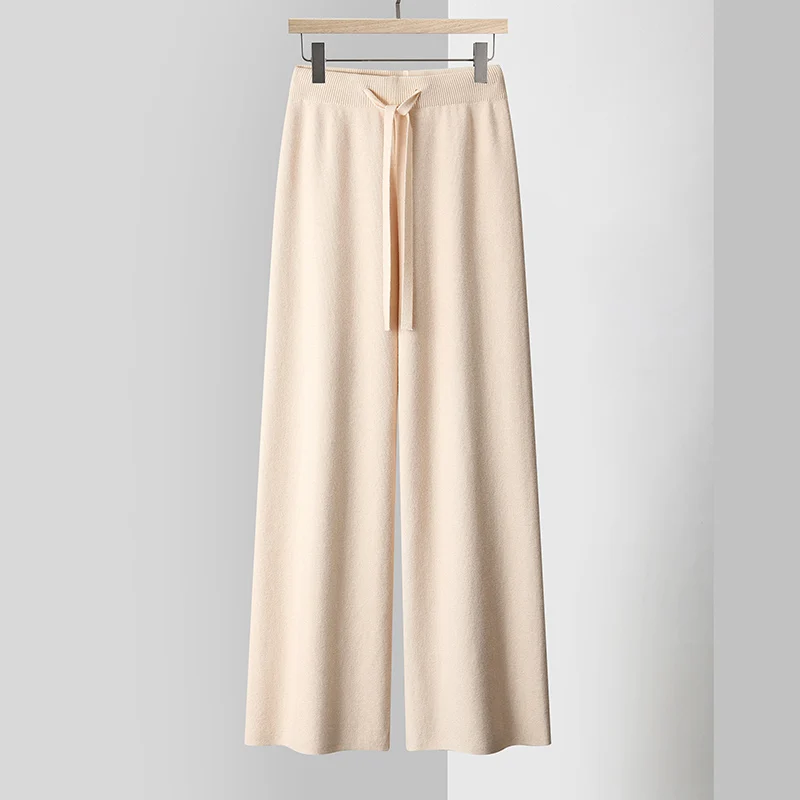 Knitted Wide Leg Pants for Women New Elastic Band Wool Pants casual pants Sports Pants 2025 Spring Strong Inclusive Floor pants 2