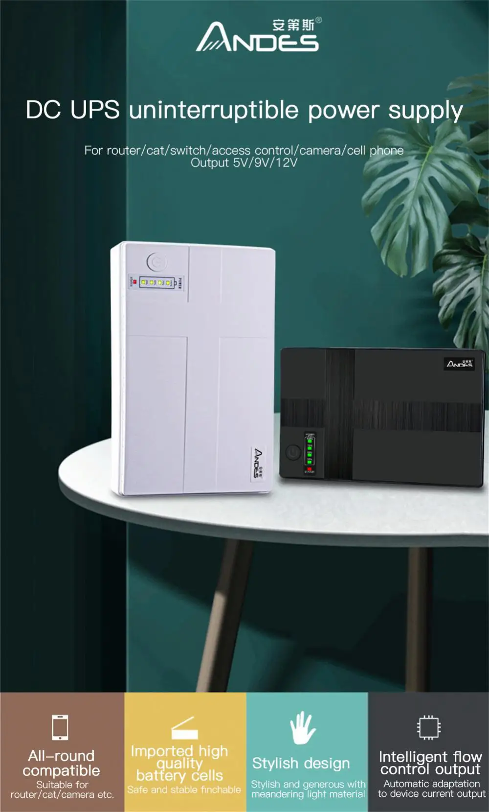 Description Picture 2 of itemMini Uninterruptible DC Backup Power Supply 1018P Capacity 10400/8800mAh UPS Router Optical Modem Built-in Adapter 5-12V EU Plug