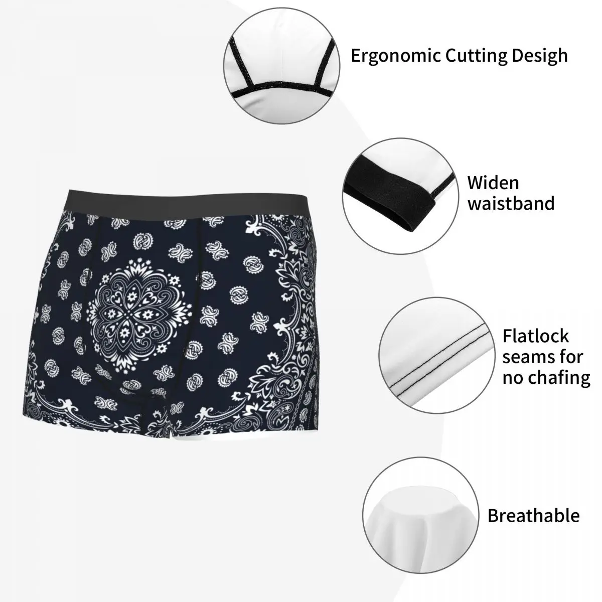 Pisley Bandana Print Boxer Shorts For Men 3D Print Male Bohemian Style Underwear Panties Briefs Breathbale Underpants 5