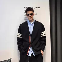 VintageV Neck Knitted Cardigan Sweater Men Autumn Winter New Style Trendy Brand Feeling Casual Jacket Top One Piece Free Shippin