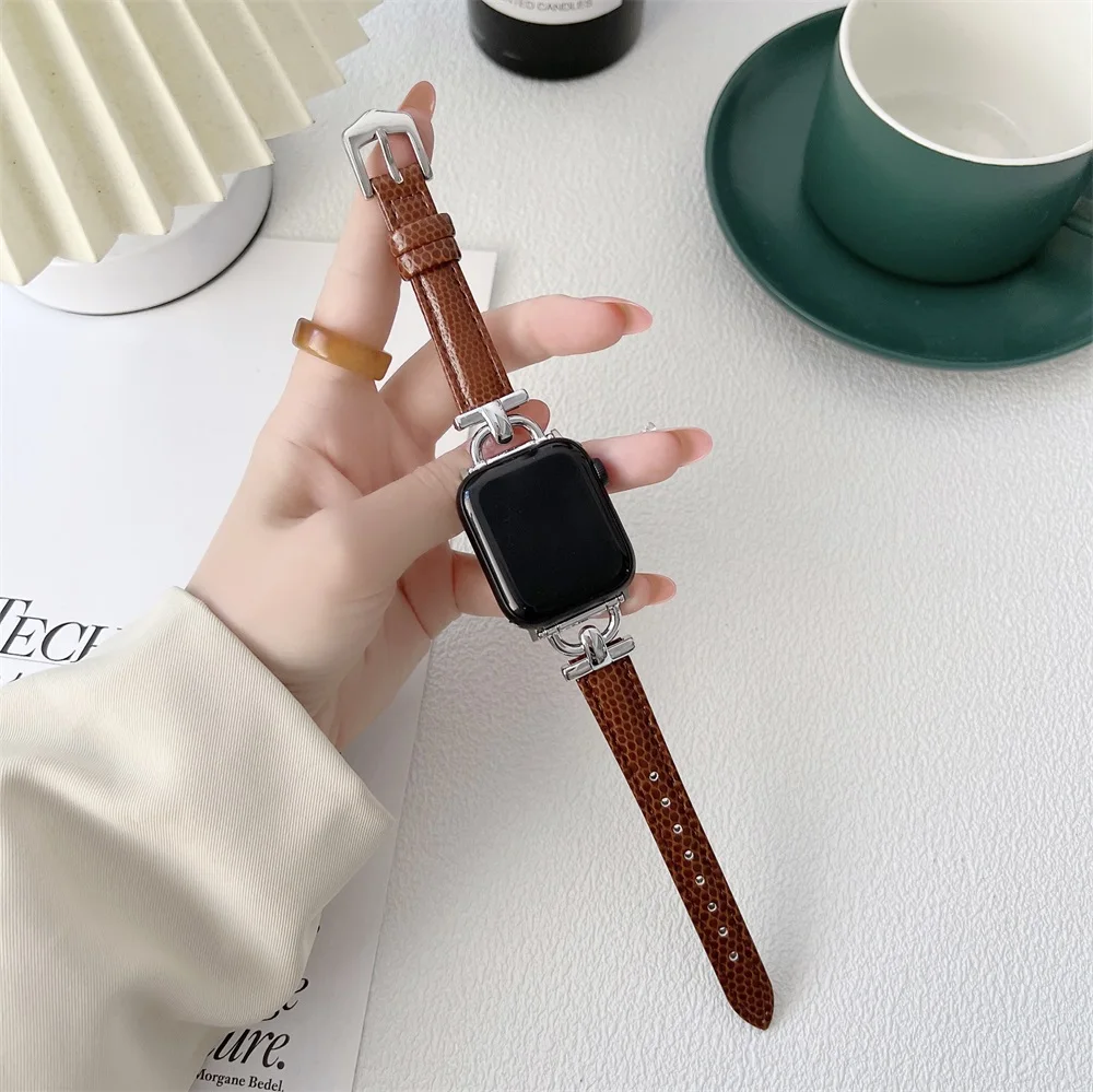 Luxusní zlato kov reálný kůže pás pro iwatch řada 8 7 6 5 4 3 SE ženy štíhlý řemen pro jablko hodinky 41mm 40mm 38mm 45 42 44 49