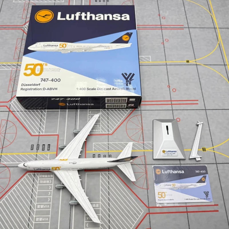 YY Wings Diecast 1:400 Scale D-ABVH Lufthansa B747-400 50th Anniversary Paintied Aircraft Simulation Alloy Finished Souvenir Toy