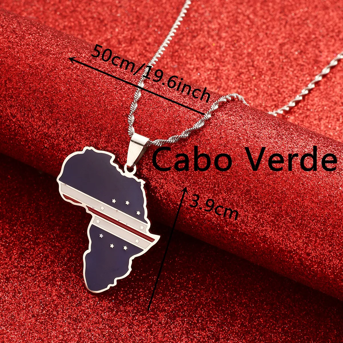 Africa Map & Cabo Verde Flag  Pendant Necklaces Gold Color Jewelry 5