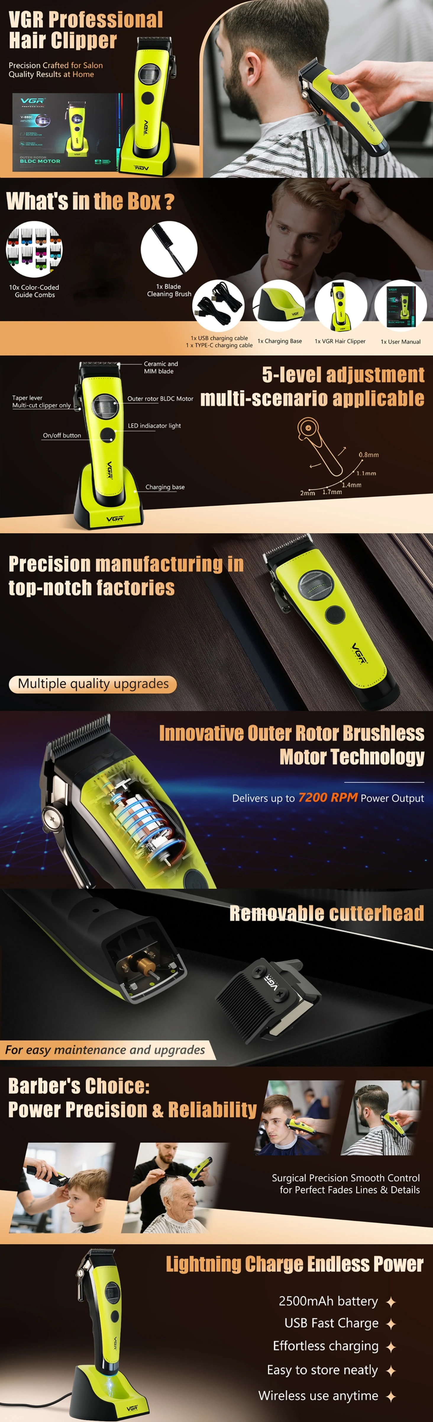 Hair Clipper Professional Hair Cutting Machine Cordless Barber Trimmer External