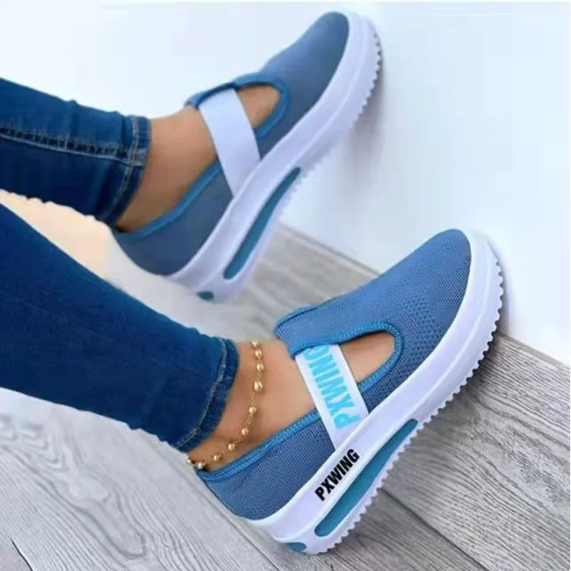 2022 Summer Elastic Band Round Toe Platform Sneakers Women Casual Sport