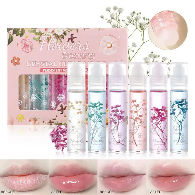 Flower Roll-on Lip Balm crystal clear Lipgloss Moisturizing Transparent Lip Oil Long Lasting Hydrating Lipgloss Lip Care Makeup 2