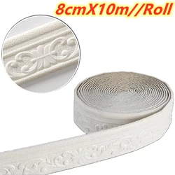 Waterproof 3D Wall Trim Border - Self-Adhesive Skirting Line - 8cm X 10m (White)