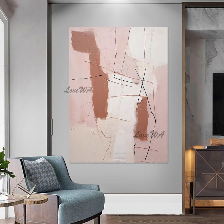 

Wall Picture For Restaurant Pink Simple Abstract Acrylic Painting, Modern Art Canvas, Home Decor Items, Wholesale Price Unframed