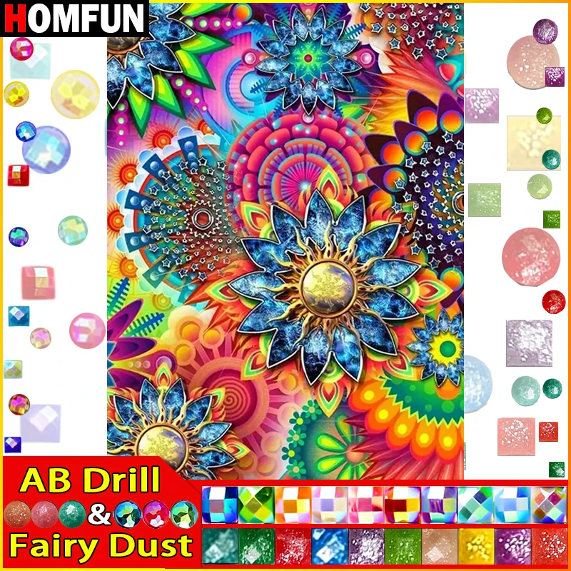 Fairy Dust AB Diamond Painting Flower Mandala Pattern 5D Rhinestone Embroidery