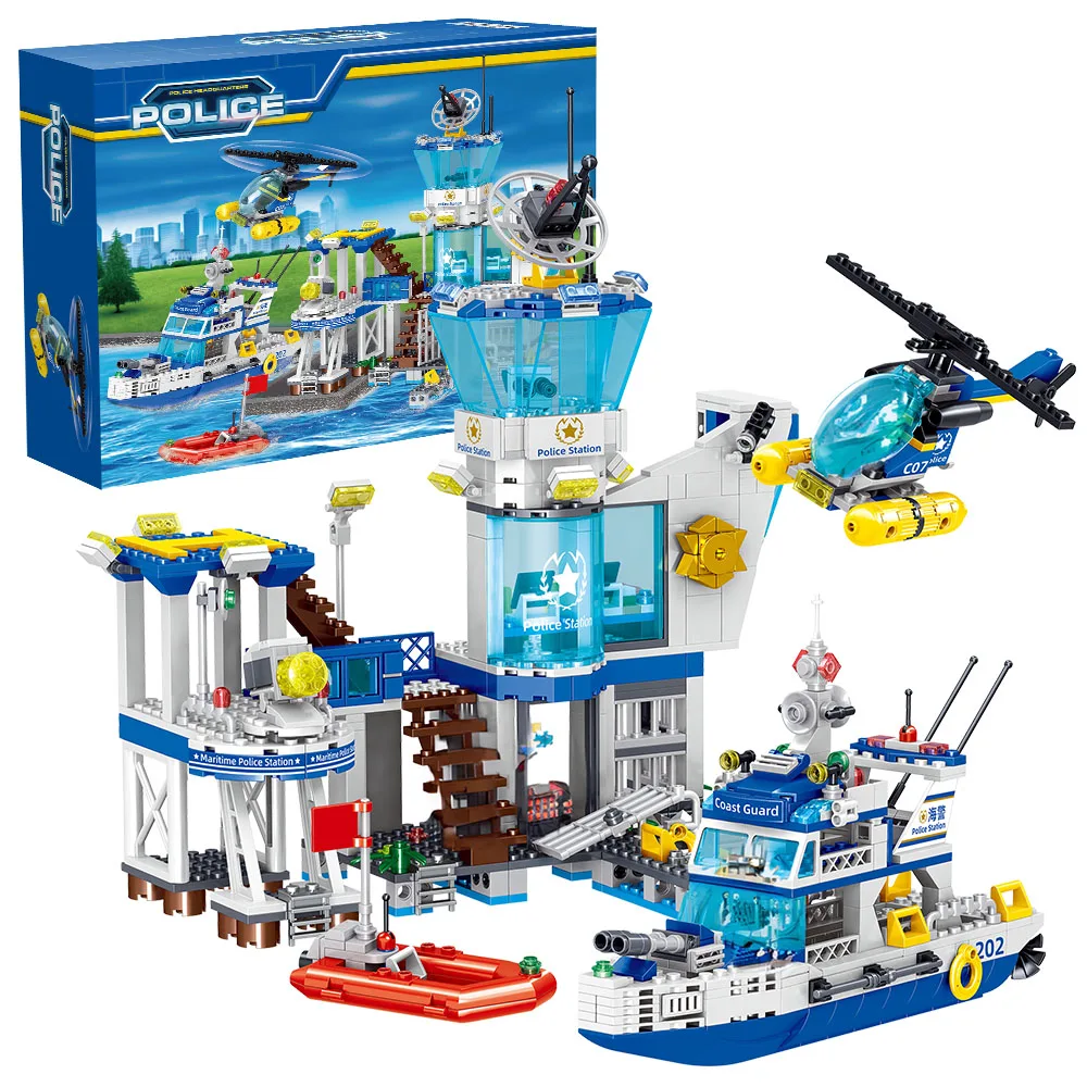 City Ocean Police Station Building Blocks Set, Compatible With