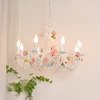 Rural Bedroom Chandelier French Living Room Children's Room Iron Flowers Plants Warm American Retro Fresh Ceramic Pendant Lamps 1
