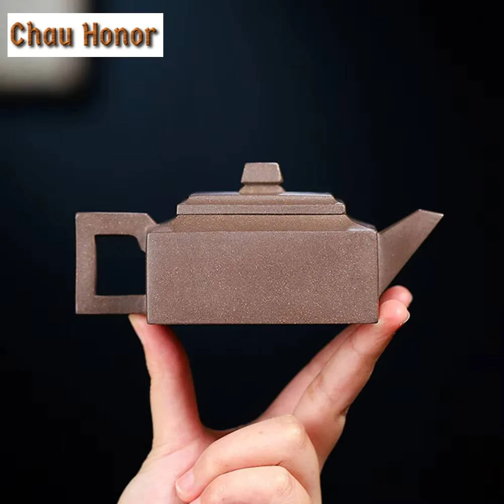 170ML Yixing Raw Ore Graphite Mud Teapot Handmade Purple Clay Square Tea Pot Tea Making Beauty Kettle Classic Zisha Tea Set Gift